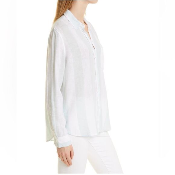 RAILS Women's Charli Awning Stripe Linen Blend Blouse, XL (14),‎ White/Blue, NWT - Picture 2 of 15